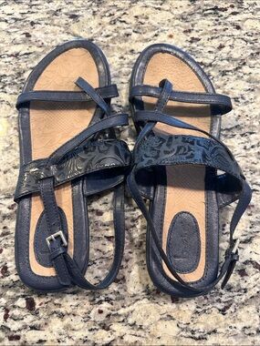 boc Navy Strappy Sandals with Embossed Floral Band